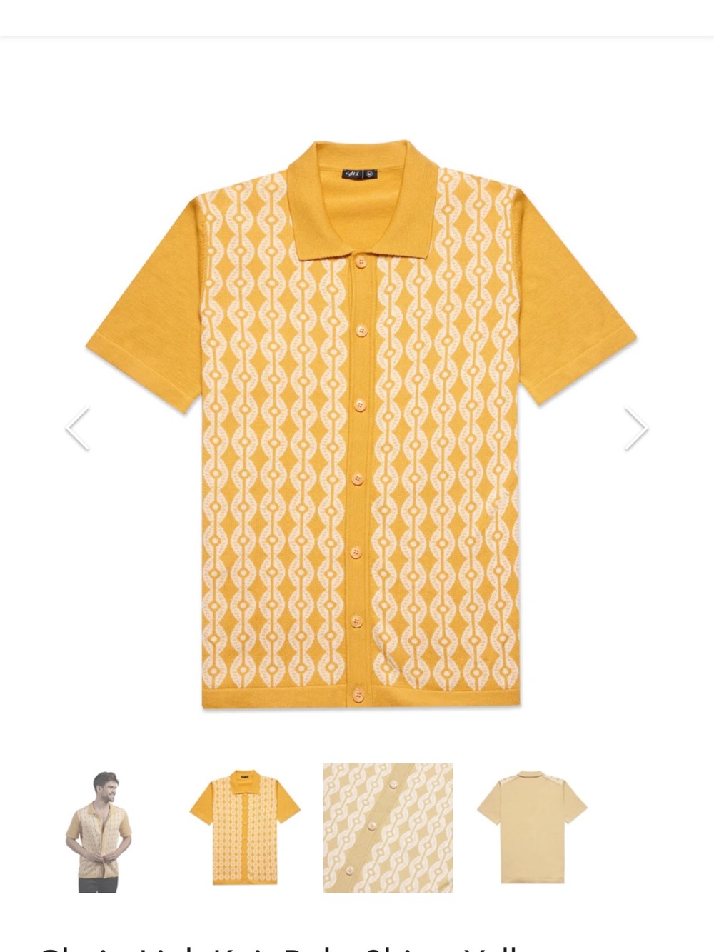 Vintage-Inspired Mustard Yellow Knit Polo Shirt with Geometric Pattern